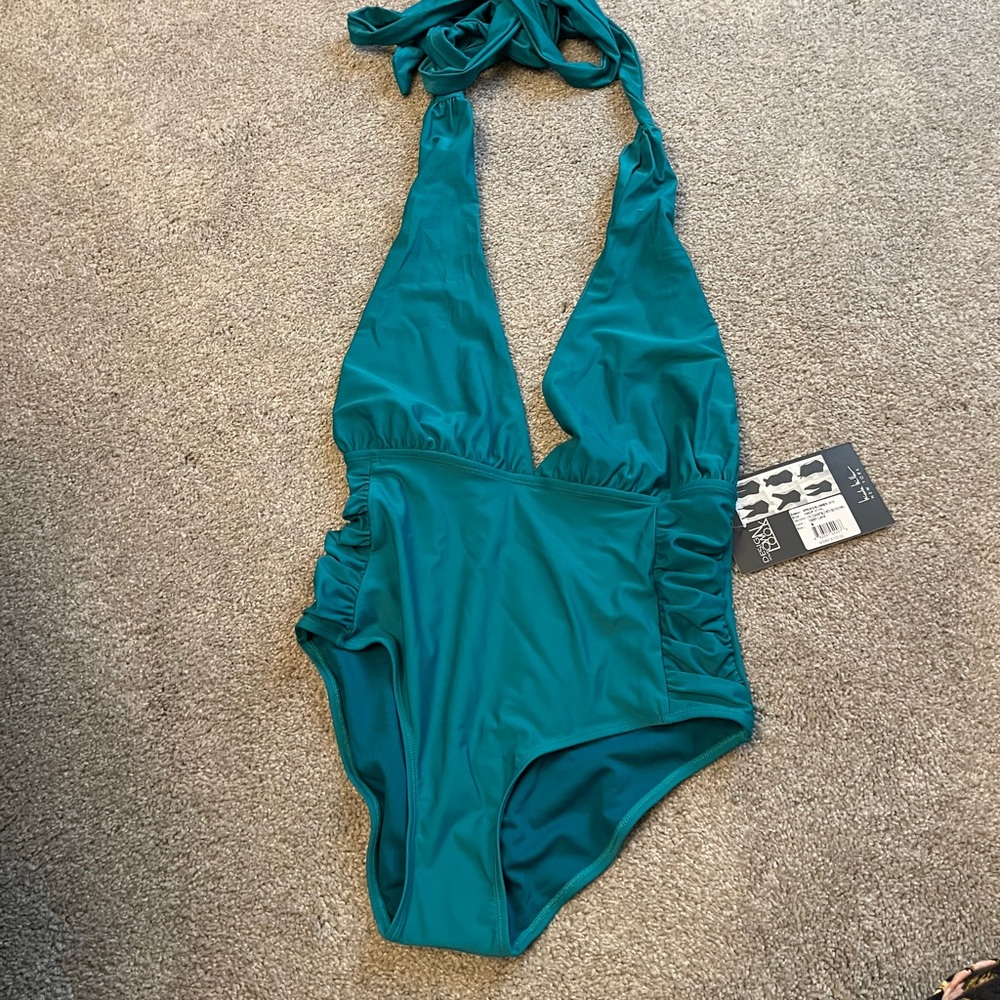 Sexy Nicole Miller Deep V swimsuit